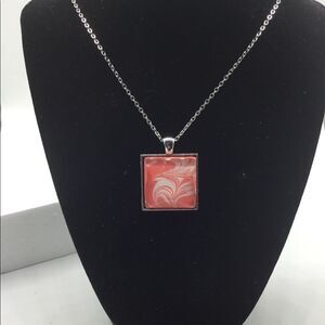 HAND PAINTED GLASS CABOCHON PENDANT NECKLACE‎